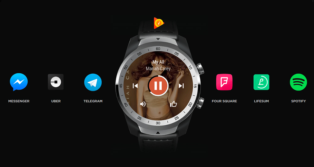 Ticwatch PRO Smart Watch 1.4 Inch OLED/LED Double Screens Heart Rate Monitor IP68 Built-in GPS Google Pay - Black