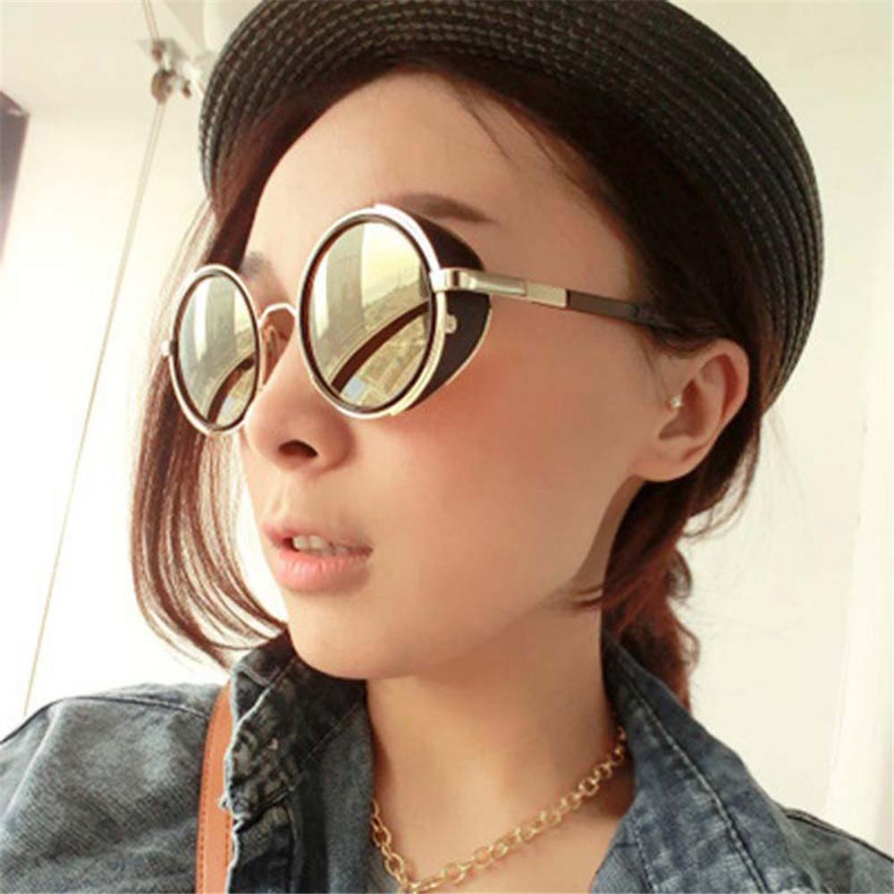 Round Metal UV400 Vintage Steampunk Sunglasses - Brown Spots