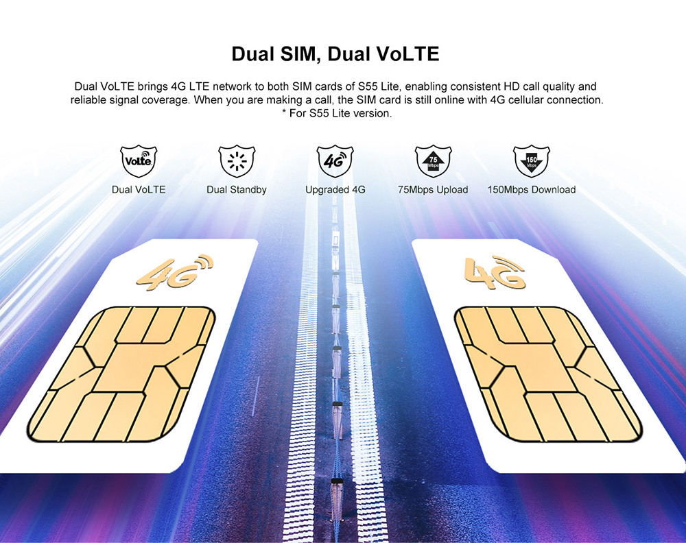 [HK Stock]DOOGEE S55 5.5 Inch 4G LTE Smartphone MT6750T 4GB 64GB 13.0MP+8.0MP Dual Rear Cameras Android 8.0 IP68 Fast Charge Touch ID - Black