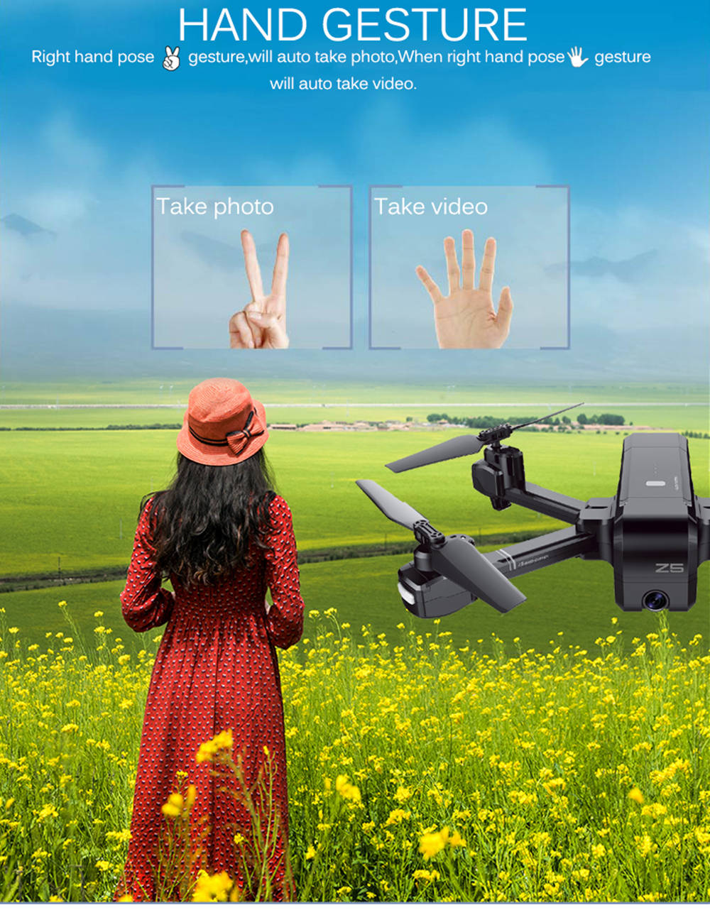 SJRC Z5 GPS 5G WiFi FPV Foldable RC Drone with Adjustable 1080P HD Camera Follow Me Mode RTF