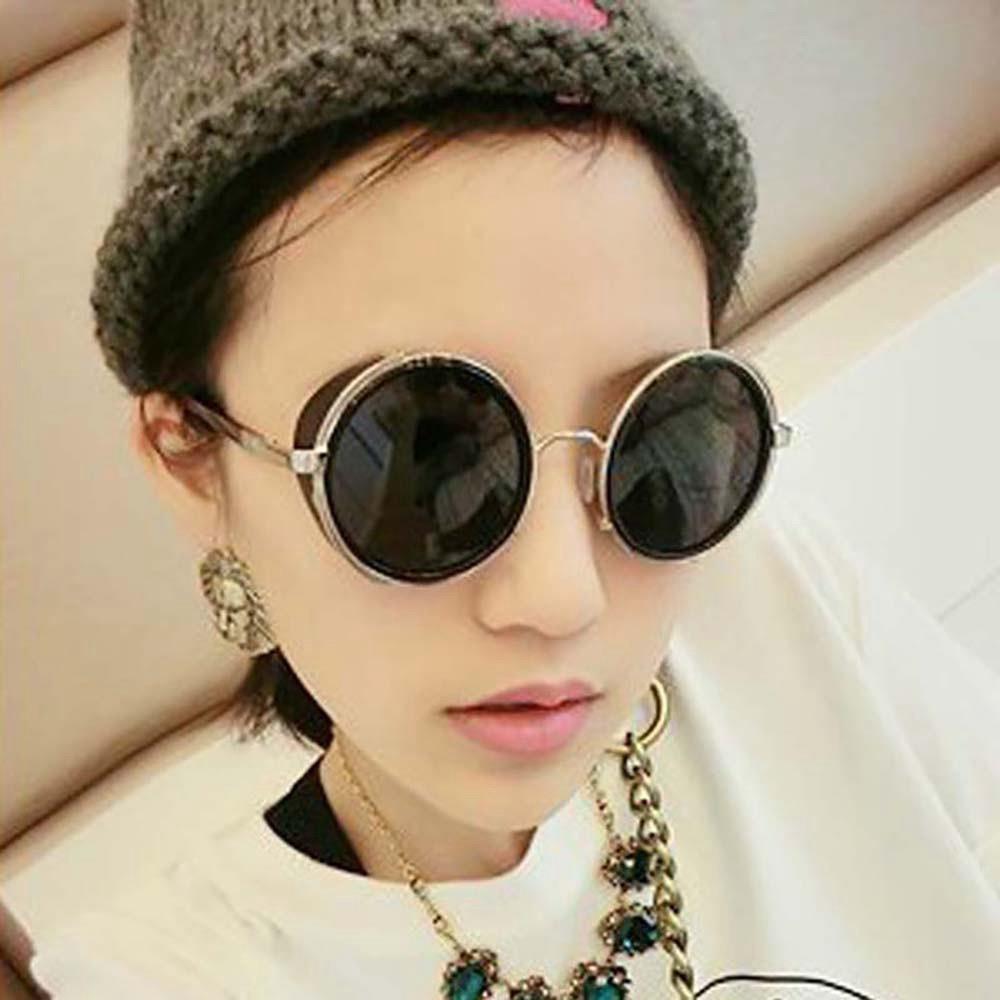 Round Metal UV400 Vintage Steampunk Sunglasses - Gold + Black