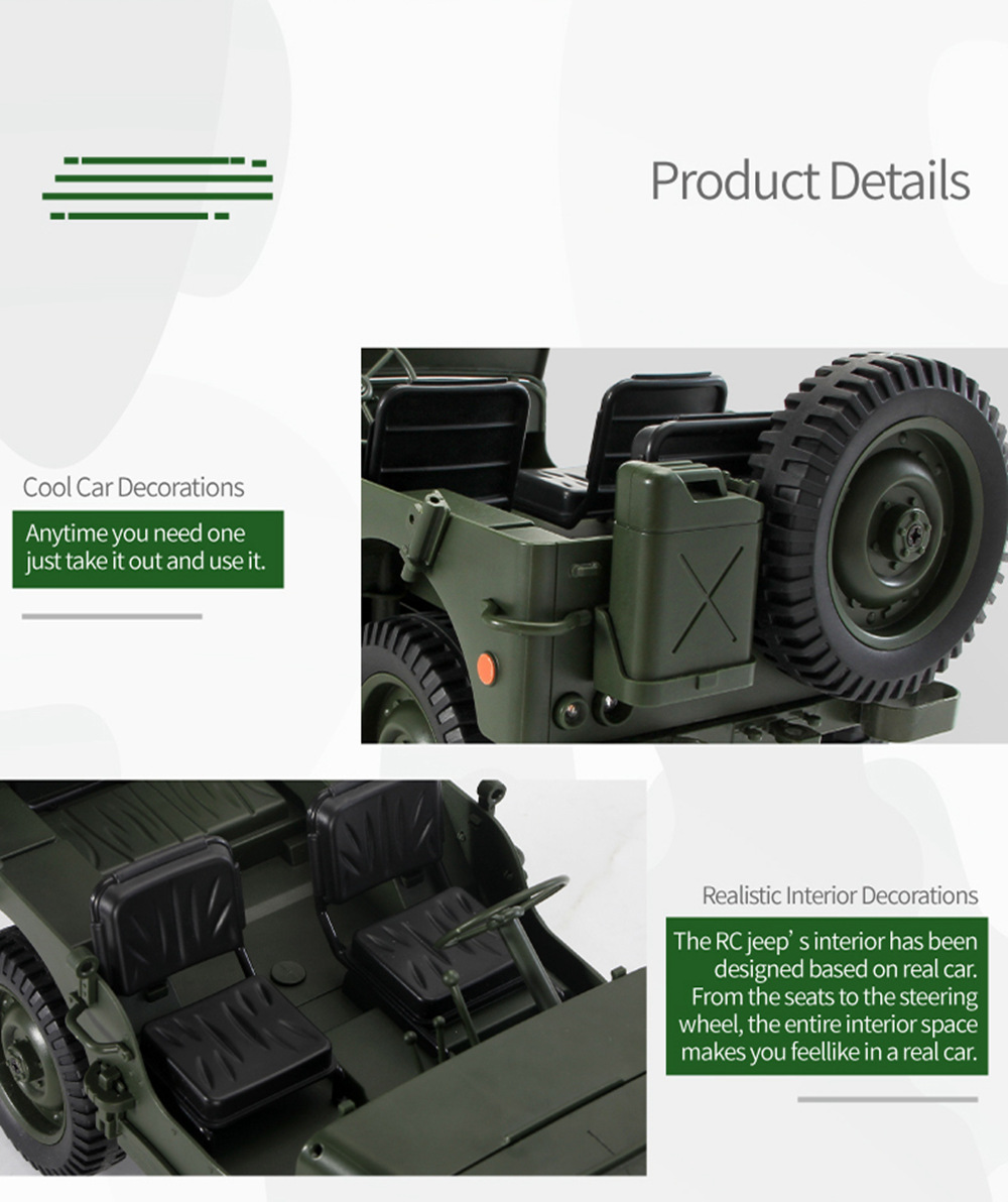 JJRC Q65 Transporter-6 2.4G 1:10 4WD Convertible Jeep Off-road RC Car Military Truck RTR - Khaki