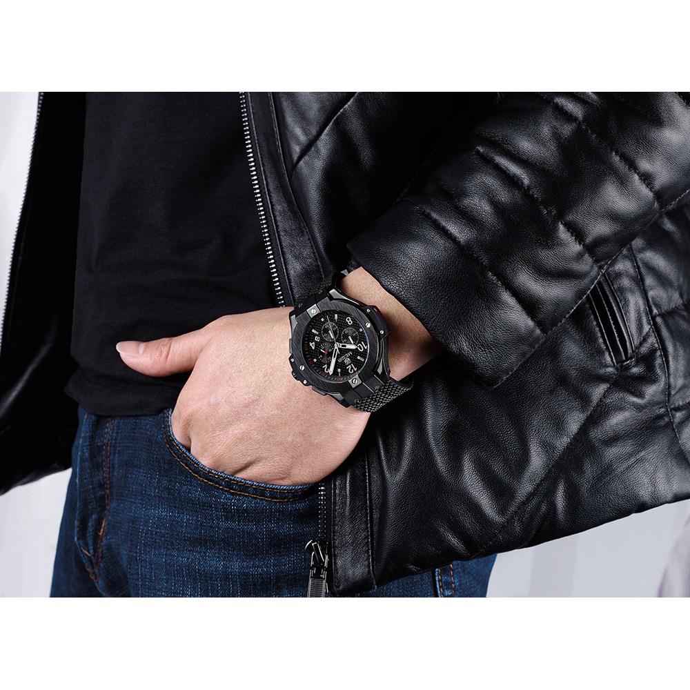 Men Fashion Large Dial Quartz Movement Silicone Watch - Black