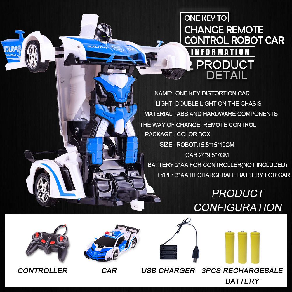 1023 1:18 4CH 2 In 1 Deformation Racing RC Car Transformers Robot RTR - Lamborghini Blue