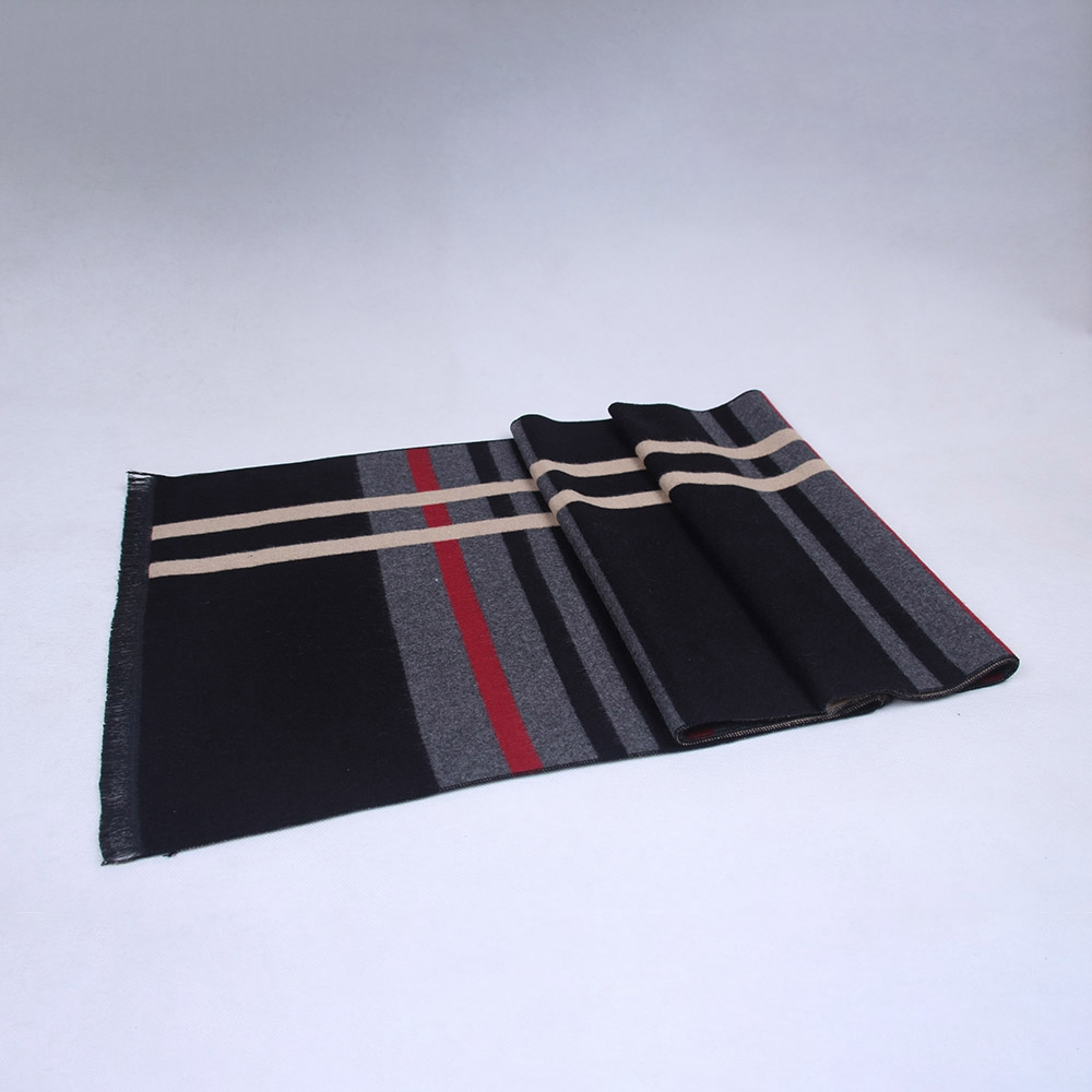 S04 Men Classic Business Imitation Cashmere Striped Plaid Warm Scarf 30x180CM - Black
