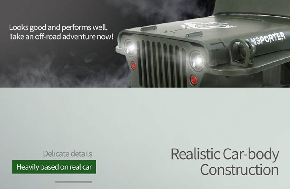 JJRC Q65 Transporter-6 2.4G 1:10 4WD Convertible Jeep Off-road RC Car Military Truck RTR - Khaki