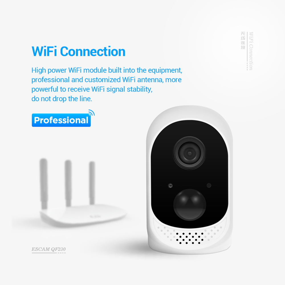 ESCAM QF230 1080P P2P IR 10400mAh Battery WIFI PIR Alarm IP Camera Two-way Audio Night Vision - White