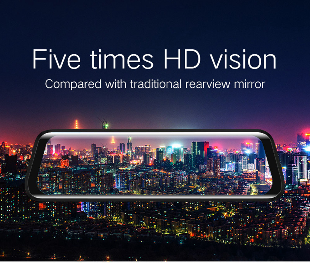 R19 Streaming Media Rearview Mirror Car DVR 9.66 Inch LCD Display 1080P 170 Degree Wide Angle Front And Rear Dual Cameras - Black