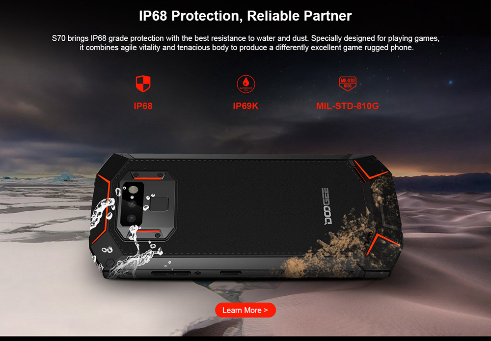 [HK Stock]DOOGEE S70 5.99 Inch 4G LTE Smartphone Helio P23 6GB 64GB 12.0MP+5.0MP Dual Rear Cameras Android 8.1 IP68 Fast Charge NFC - Orange