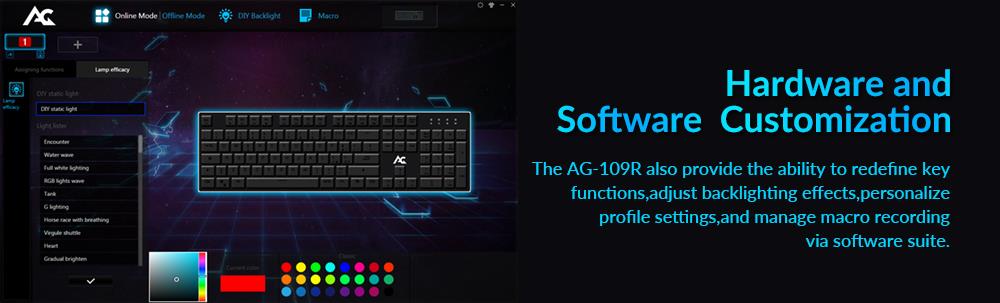 ACGAM AG-109R 105 Keys RGB Mechanical Anti-Ghosting Gaming Keyboard Italian Layout Ergonomic Arc Full-Keyboard RGB Backlight - Black