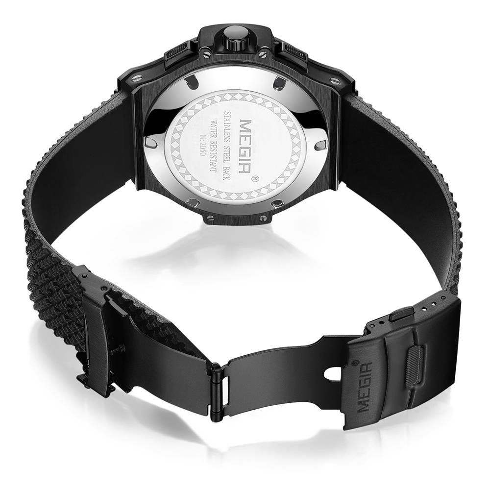 Men Fashion Large Dial Quartz Movement Silicone Watch - Black