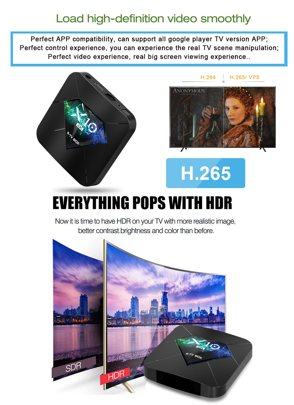 R-TV BOX X10 Amlogic S905W 2GB/16GB 4K Android TV Box WiFi LAN