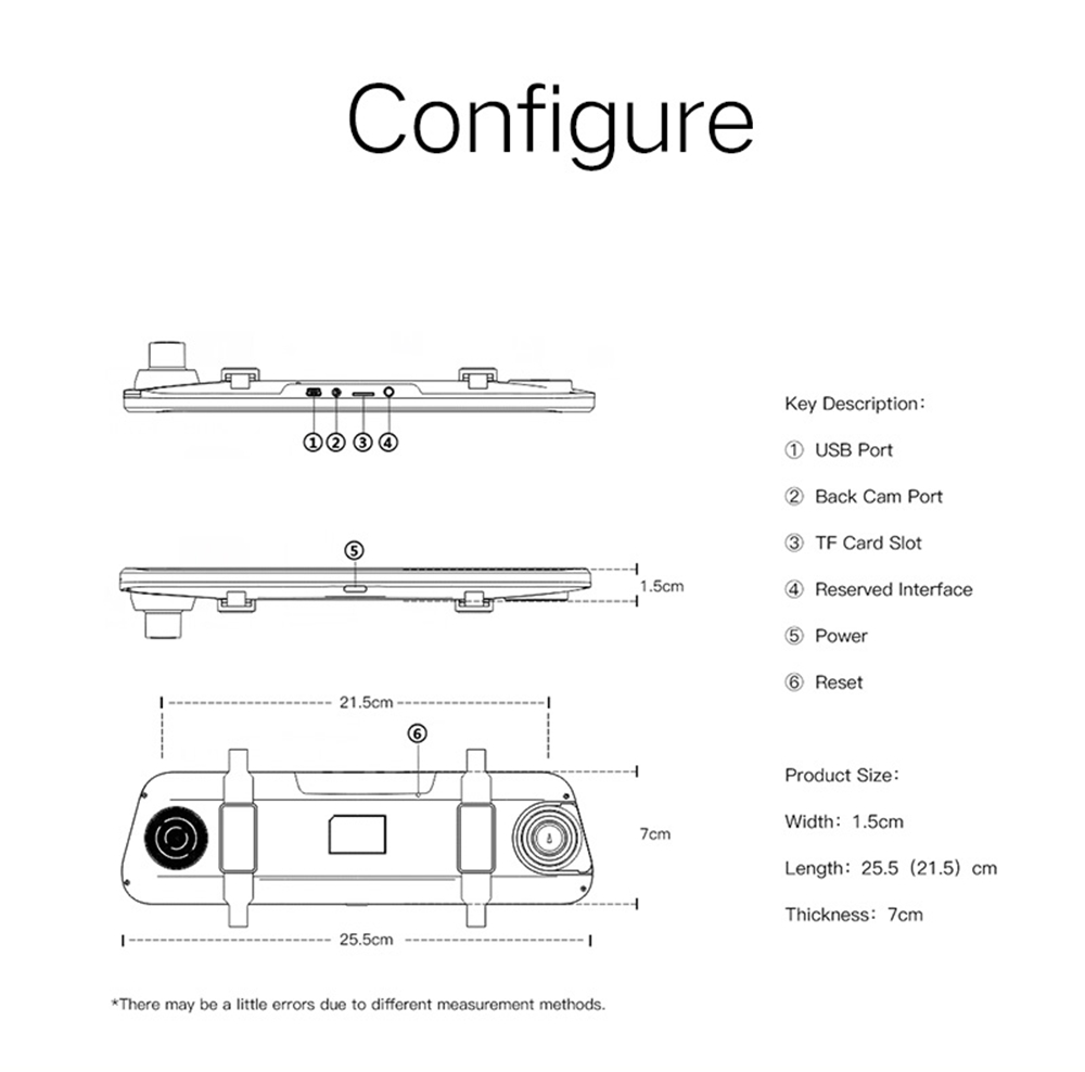 R19 Streaming Media Rearview Mirror Car DVR 9.66 Inch LCD Display 1080P 170 Degree Wide Angle Front And Rear Dual Cameras - Black