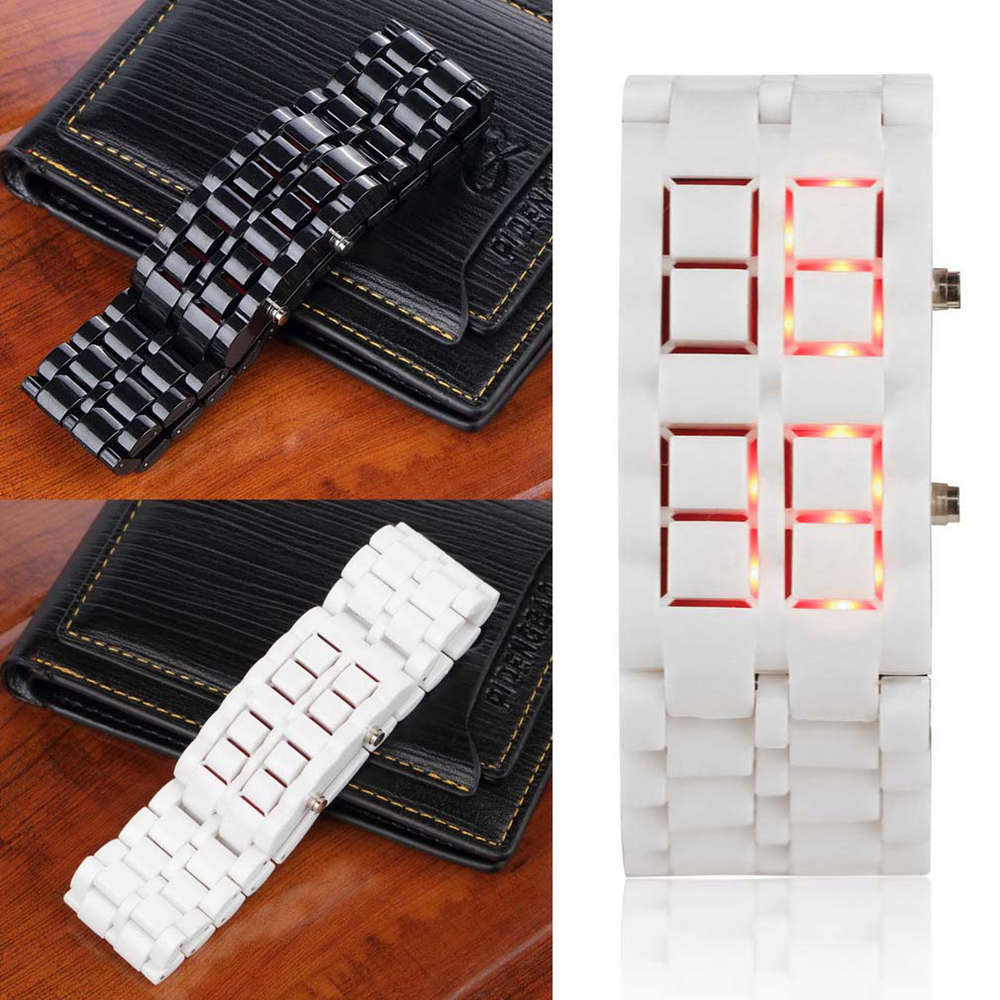 LED Digital Lava Wrist Watch Red Light - White