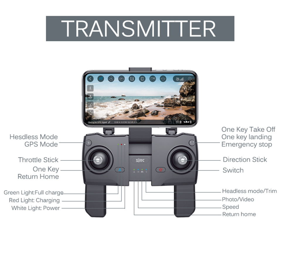 SJRC Z5 1080P FHD GPS 2.4G WIFI FPV Foldable RC Drone RTF - Three Battery