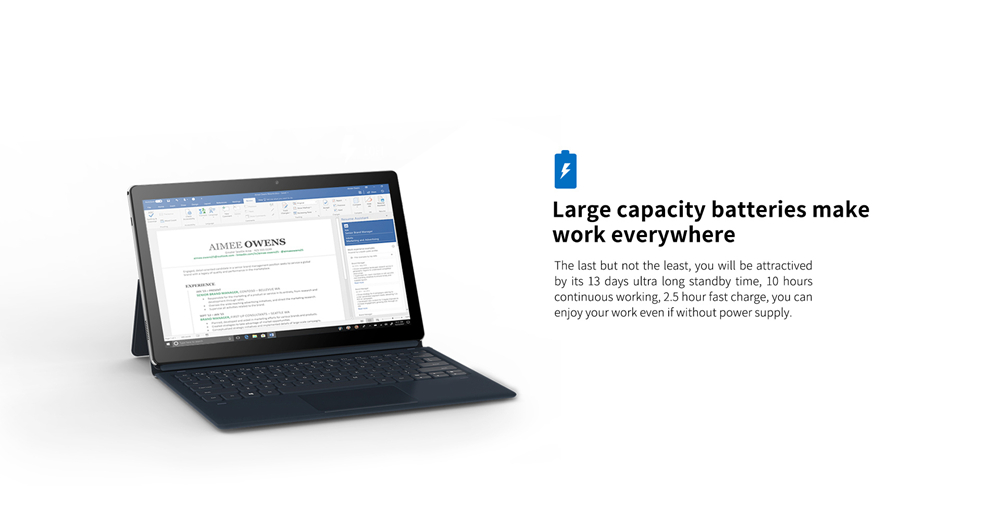 ALLDOCUBE KNote 5 2 in 1 Tablet PC Intel Gemini Lake N4000 Quad Core 11.6" IPS Screen 1920*1080 4GB RAM 128GB SSD Windows 10 - Black+Gray