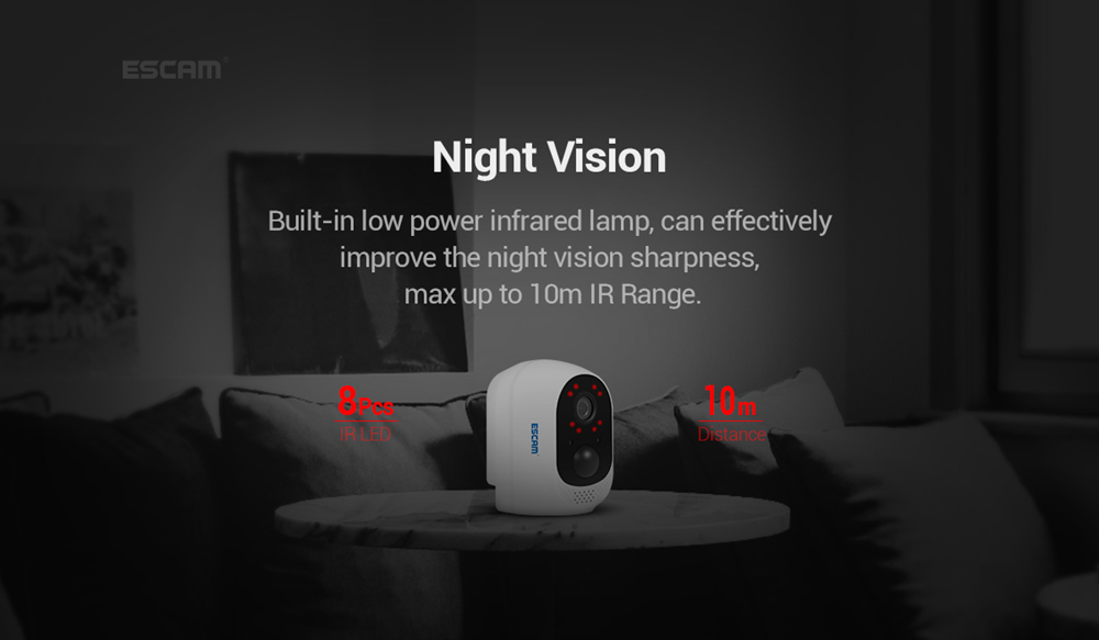 ESCAM QF230 1080P P2P IR 10400mAh Battery WIFI PIR Alarm IP Camera Two-way Audio Night Vision - White
