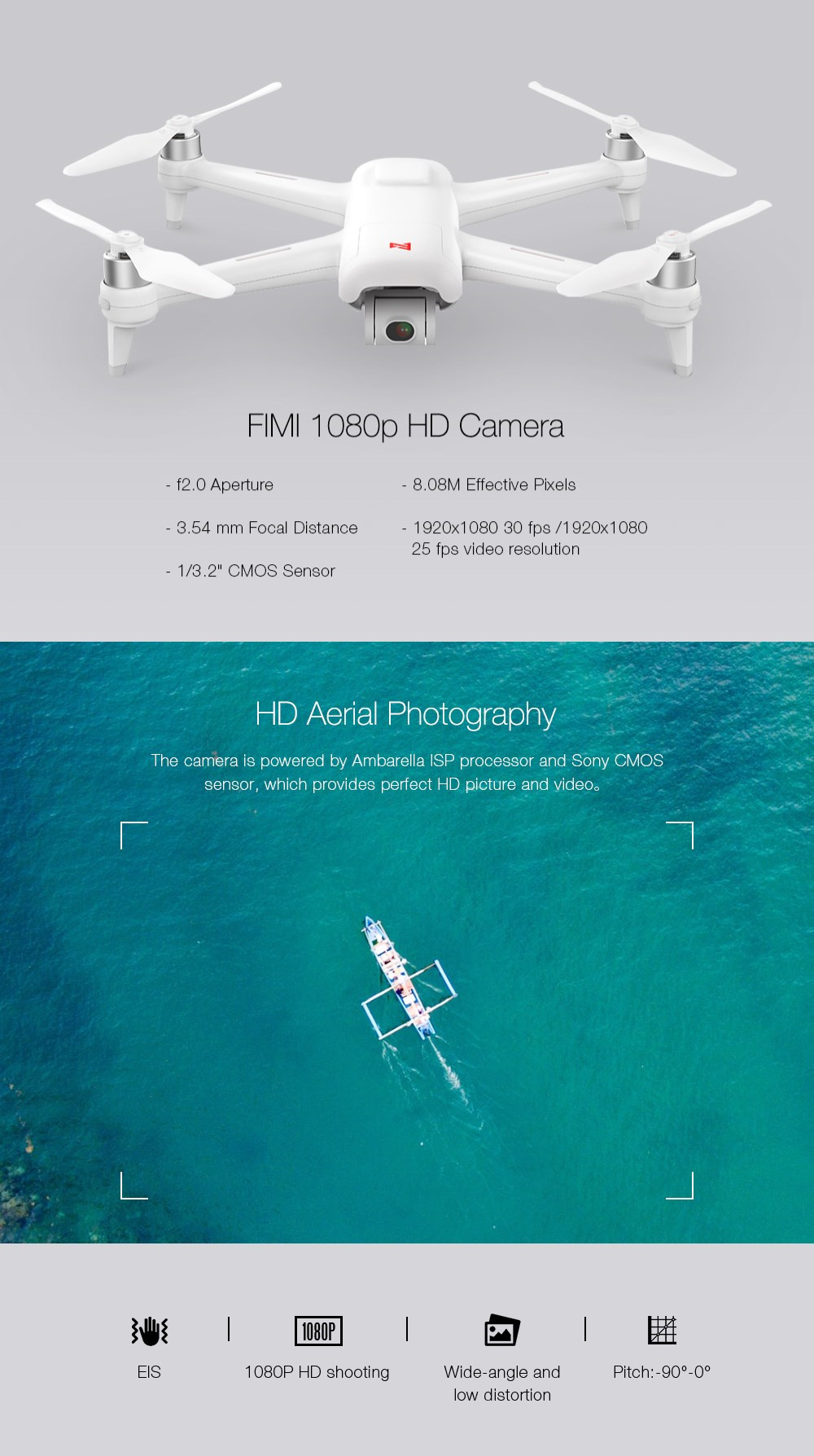 Xiaomi FIMI A3 1080P 5.8G GPS 1KM FPV RC Drone with 2-Axis Gimbal  RTF - White