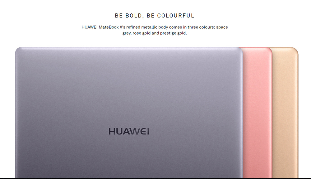 Huawei MateBook X Laptop 13 Inch 2160*1440 Fingerprints Intel Core i7-7500U 8GB RAM 256GB SSD Windows 10 USB-C HDMI - Gold