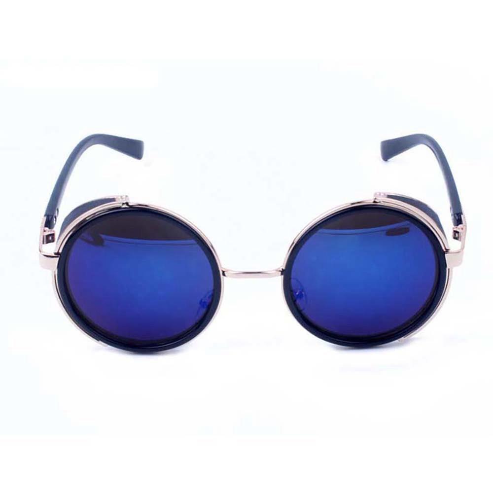 Runde Metall Sonnenbrille Gold Und Blau