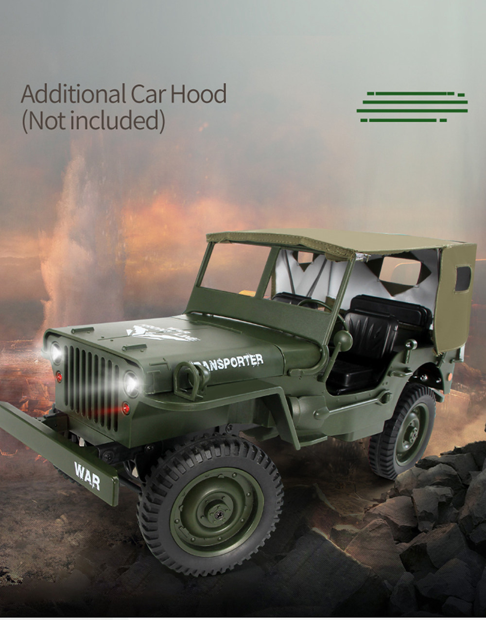 JJRC Q65 Transporter-6 2.4G 1:10 4WD Convertible Jeep Off-road RC Car Military Truck RTR - Khaki