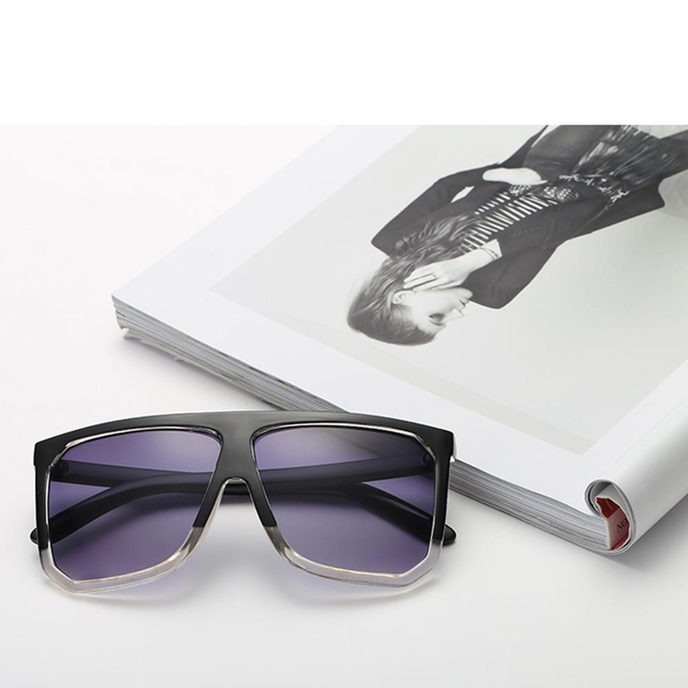 S17027 Unisex Retro Sunglasses General Large Square Gradient Color Lens - Black + Gray
