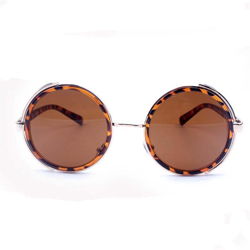 Round Metal UV400 Vintage Steampunk Sunglasses - Brown Spots