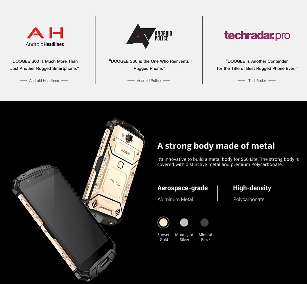[HK Stock]DOOGEE S60 Lite 5.2 Inch 4G LTE Smartphone MT6750T 4GB 32GB 16.0MP Rear Camera Android 8.1 IP68 Wireless Charge NFC - Black