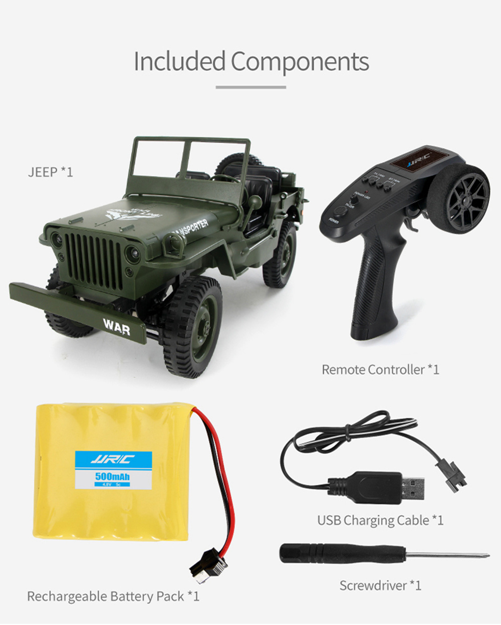 JJRC Q65 Transporter-6 2.4G 1:10 4WD Convertible Jeep Off-road RC Car Military Truck RTR - Khaki