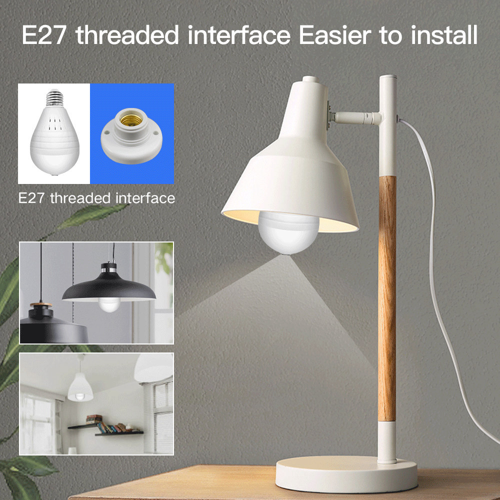 SDETER GA022 960P Panoramic Wifi Light Bulb IP Camera E27 Fisheye Surveillance Security Night Vision Monitor - White