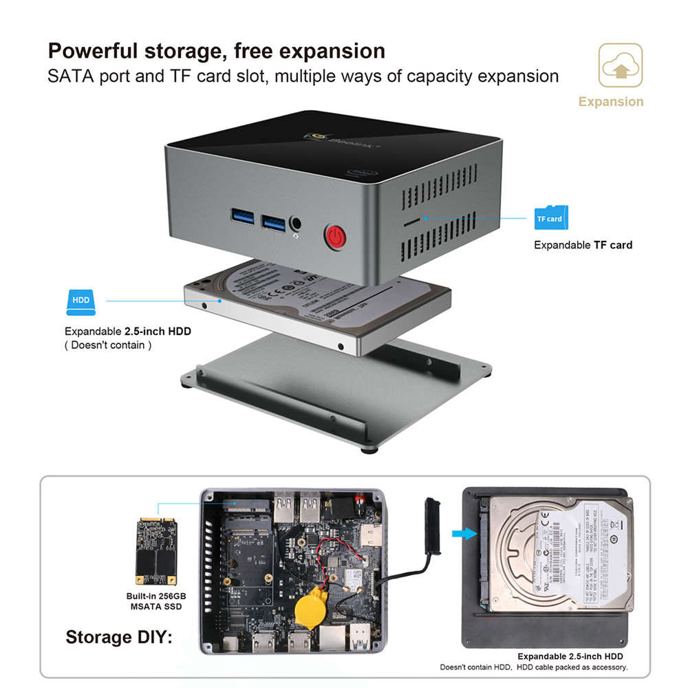 Beelink J45 Intel Apollo Lake J4205 8GB DDR4 256GB mSATA SSD Windows 10&nbsp;Mini PC Dual Band WiFi Gigabit LAN USB3.0*4 HDMI*2 Expandable 2.5 inch HDD
