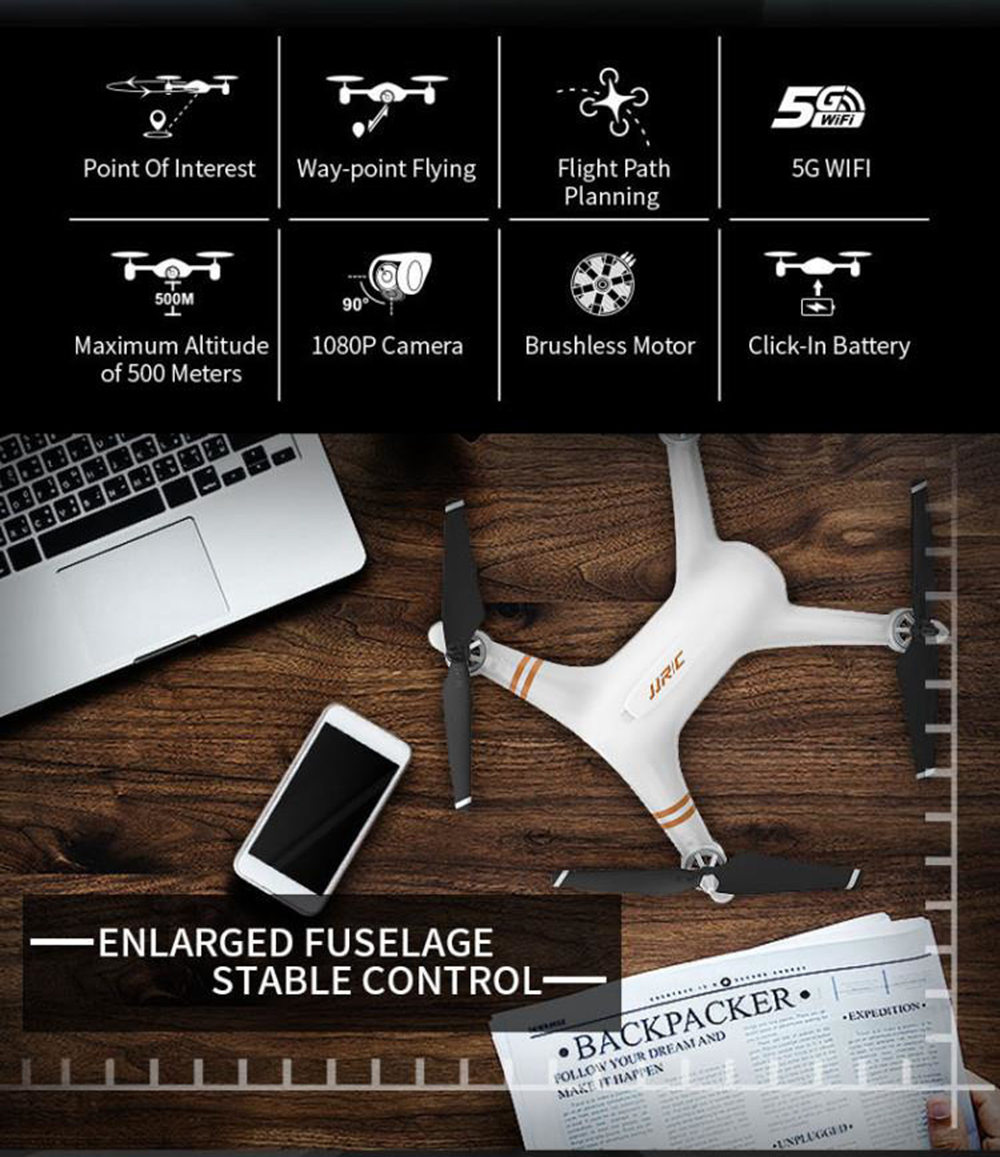 JJRC X7 SMART 1080P 5G WiFi FPV Double GPS Brushless RC Drone with One-Axis Gimbal Camera 25mins Flight Time RTF - White