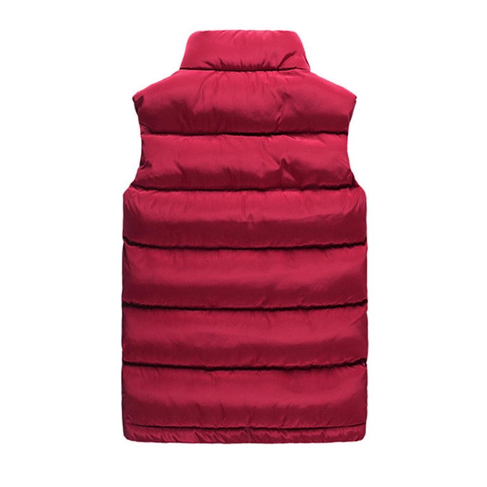 Men Winter Thick Stand Collar Solid Color Cotton Waistcoat Duck Down Jacket Size M - Red