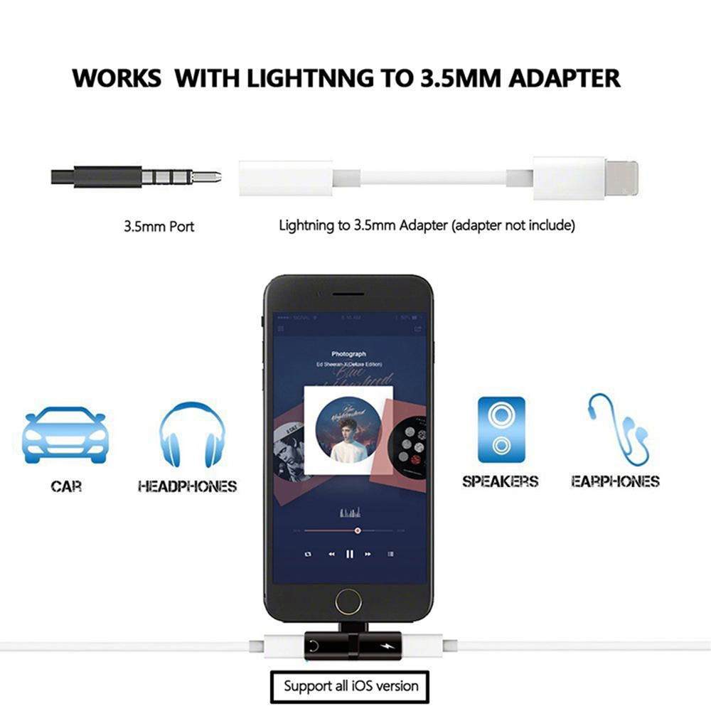 2 in 1 Audio Charging Adapter Lighting to 3.5mm Headphone Jack Charger for iPhone 7 8 Plus X - Silver