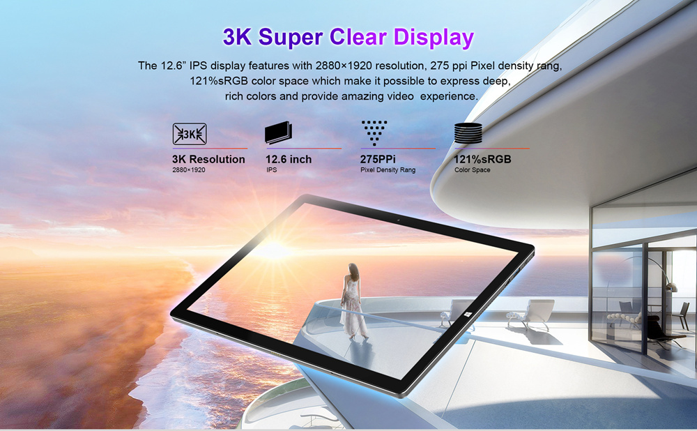 Teclast X6 Pro 2 in 1 Tablet PC Intel Core m3-7Y30 Dual Core 12.6" IPS 3K 2880*1920 8GB RAM 256GB SSD Windows 10 - Silver