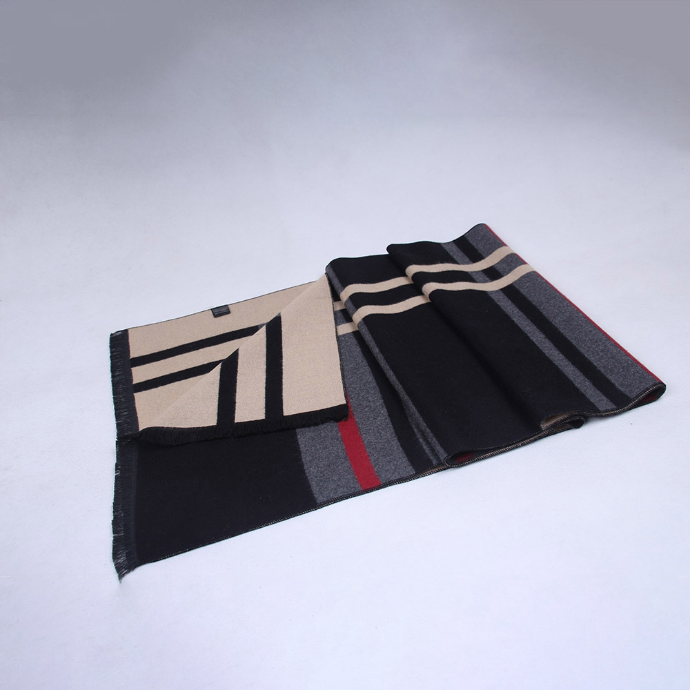 S04 Men Classic Business Imitation Cashmere Striped Plaid Warm Scarf 30x180CM - Black