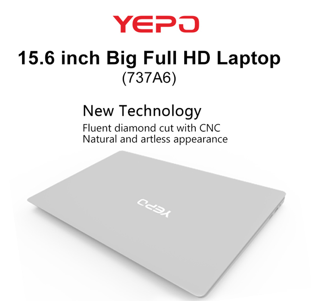 YEPO 737A6 Laptop Intel Apollo Lake J3455 Quad Core 15.6" IPS Screen 1920*1080 Windows 10 6GB RAM 256GB SSD - Silver