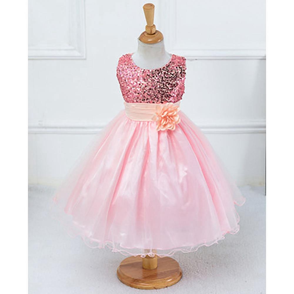 L067 Baby Girls Sleeveless Flower Princess Dress Size 140 Pink