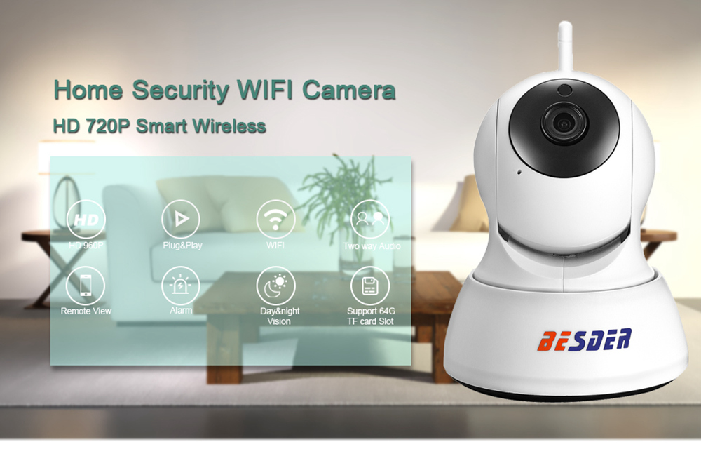 BESDER BES-N703F HD 720P Home Security Wifi IP Camera Two-way Audio Night Vision Baby Monitor - White US Plug