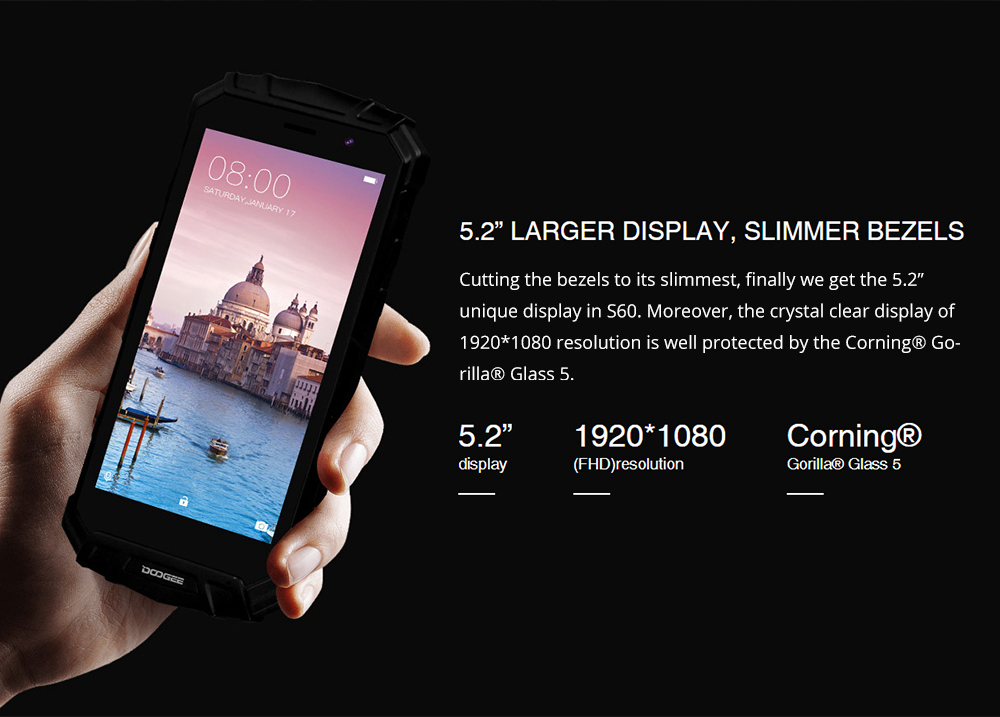 [HK Stock]DOOGEE S60 5.2 Inch 4G LTE Smartphone Helio P25 6GB 64GB 21.0MP Rear Camera Android 7.0 IP68 Fast Charge NFC - Black