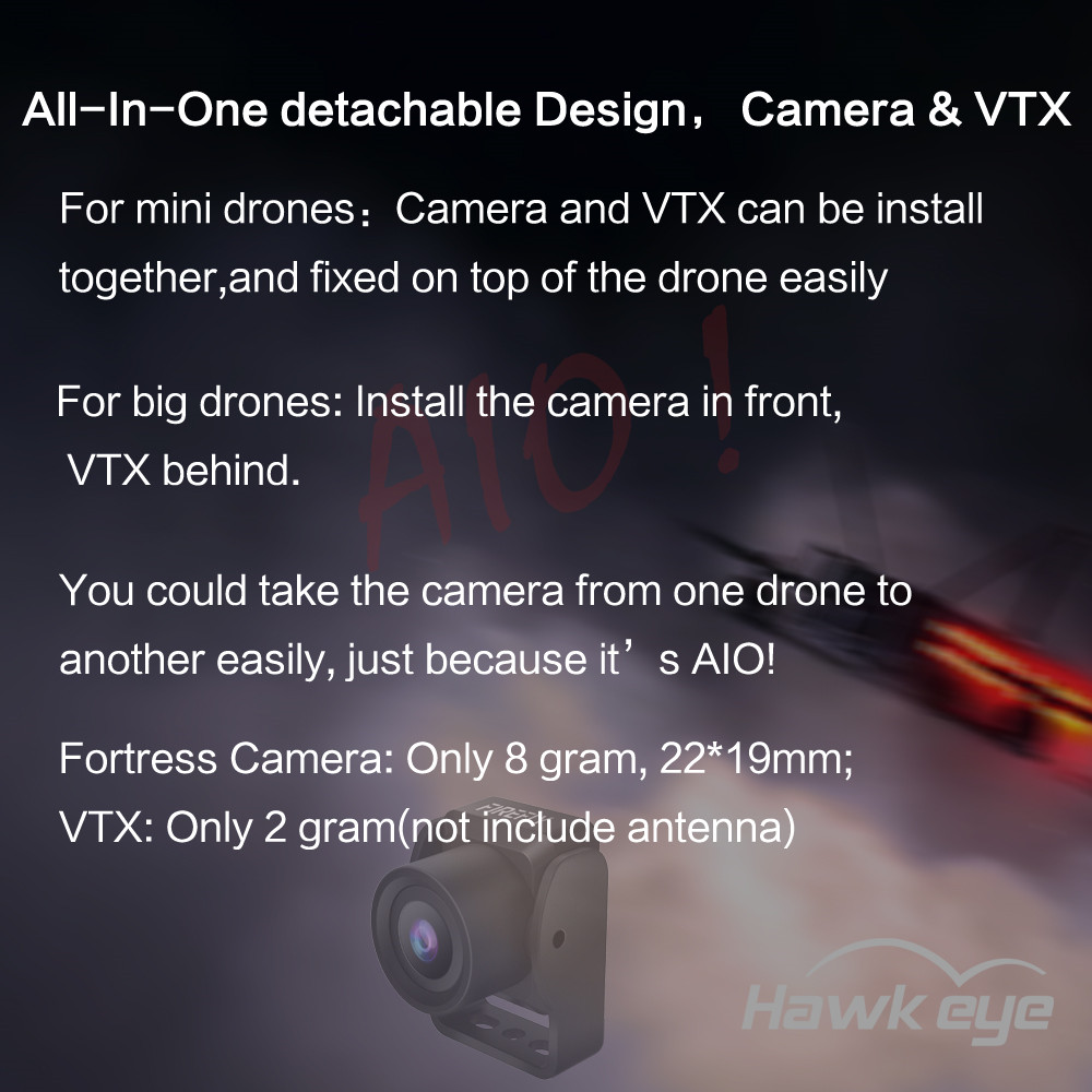 Hawkeye Firefly Fortress 960H TVL 2.1mm Micro FPV Camera AIO 1-6S 5.8G 0-200mW 72CH Transmitter VTX