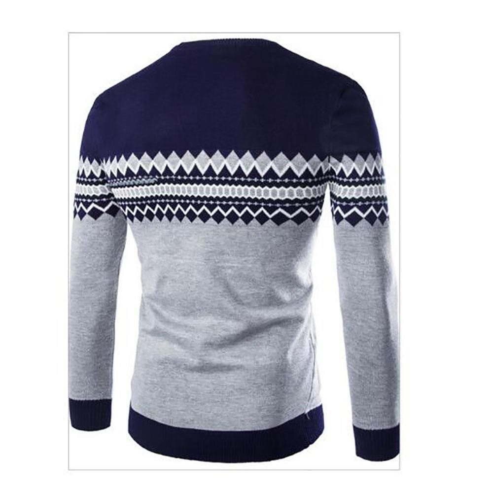 C03 Men Casual Autumn Winter Warm Round Neck Sweater Size M - Navy Blue