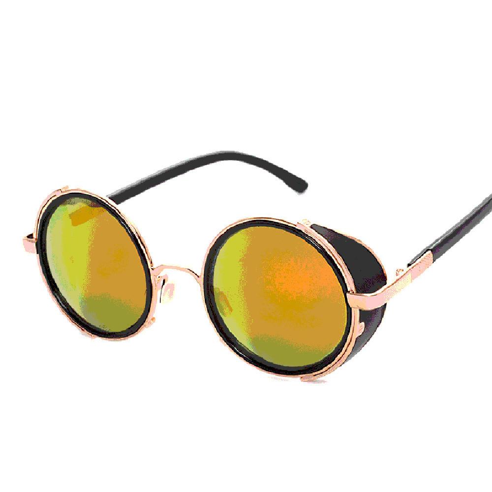 Round Metal UV400 Vintage Steampunk Sunglasses - Gold + Orange
