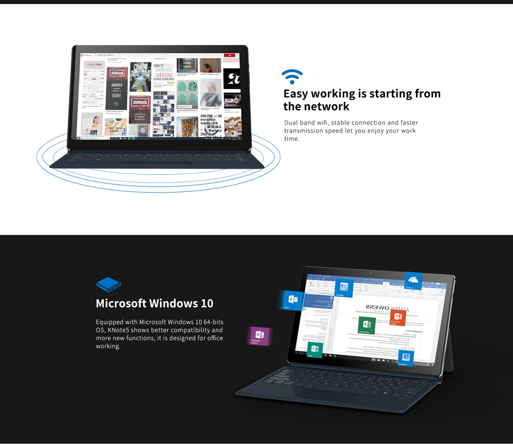 ALLDOCUBE KNote 5 2 in 1 Tablet PC Intel Gemini Lake N4000 Quad Core 11.6" IPS Screen 1920*1080 4GB RAM 128GB SSD Windows 10 - Black+Gray