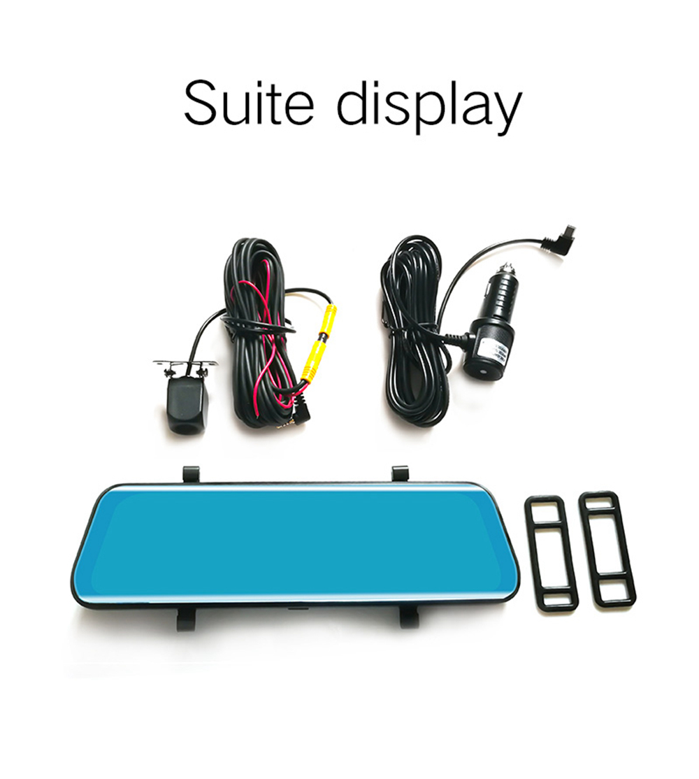 R19 Streaming Media Rearview Mirror Car DVR 9.66 Inch LCD Display 1080P 170 Degree Wide Angle Front And Rear Dual Cameras - Black