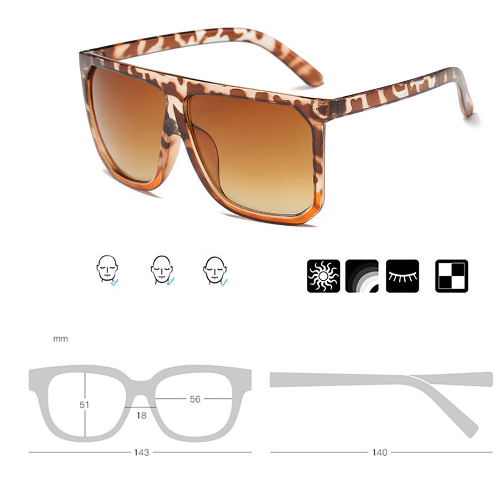 S17027 Unisex Retro Sunglasses General Large Square Gradient Color Lens - Leopard Print