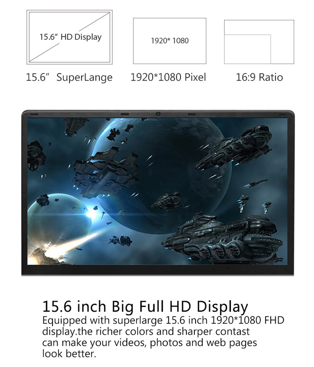 YEPO 737A6 Laptop Intel Apollo Lake J3455 Quad Core 15.6" IPS Screen 1920*1080 Windows 10 6GB RAM 256GB SSD - Silver