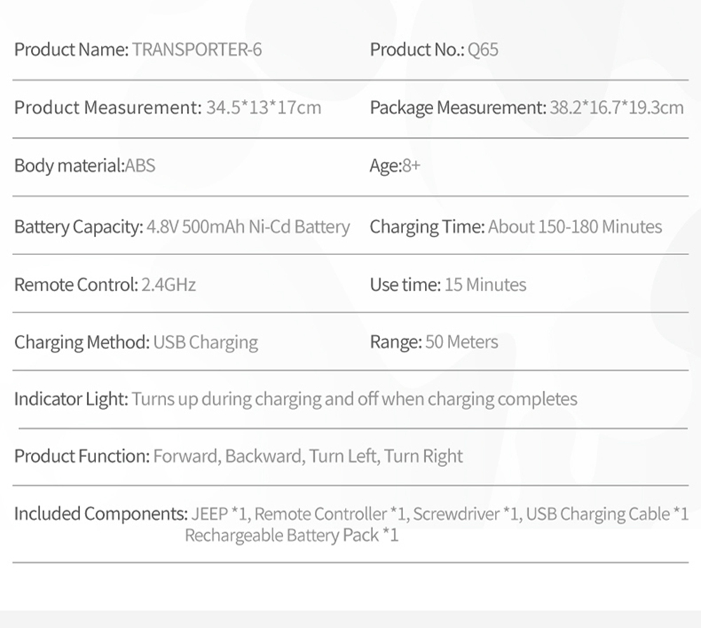 JJRC Q65 Transporter-6 2.4G 1:10 4WD Convertible Jeep Off-road RC Car Military Truck RTR - Navy Blue