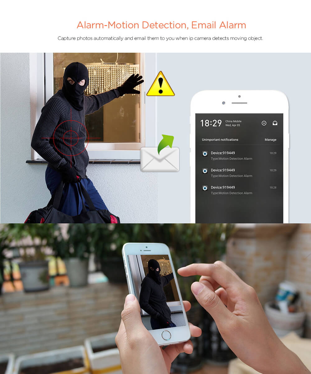 Sricam SP009A Wifi 720P IP Camera With Onvif 128GB microSD Card Built-in Mic & Speaker - White