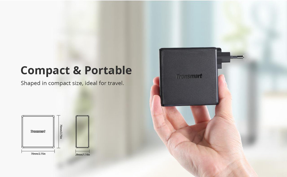 Tronsmart WCP03 57W USB-C Wall Charger with 45W Power Delivery 3.0 12W VoltiQ Foldable Plug for MacBook iPhone - EU Plug